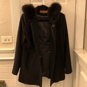 Faux fur trimmed coat